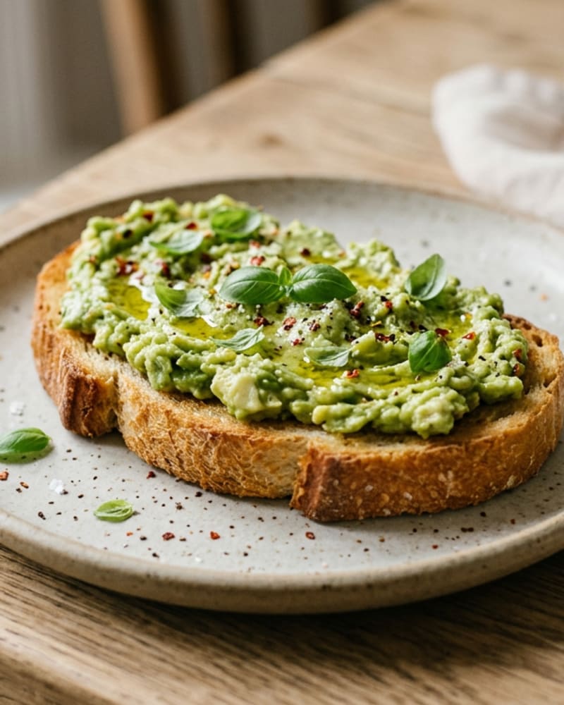 Avocado toast on a wooden board, the kind of appetite-led breakfast an Eat This Much alternative lets you choose