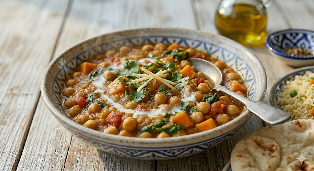 A pot of chana masala, a pantry-based dinner that helps cut meal planning food waste