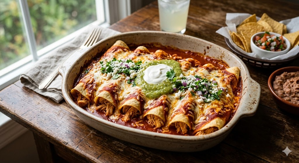 Chicken enchiladas, a real dinner you could build out through the Kroger grocery shopping app